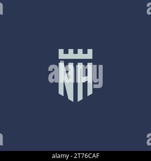 NH-Logo-Monogramm mit Festungsburg und Design-Ideen im Schildstil Stock Vektor