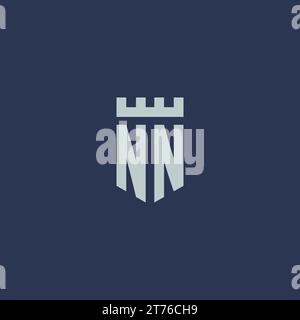 NN-Logo-Monogramm mit Festungsburg und Design-Ideen im Schildstil Stock Vektor