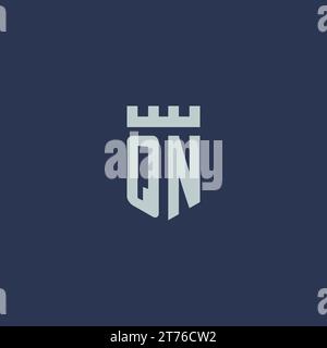QN-Logo-Monogramm mit Festungsschloss und Design-Ideen im Schildstil Stock Vektor