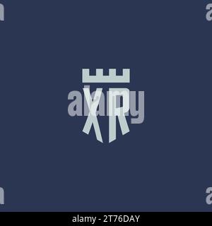 XR-Logo-Monogramm mit Festungsburg und Schilddesign Stock Vektor