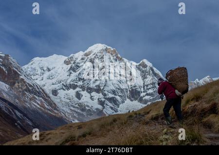 Annapurna South, Annapurna I und Baraha Shikhar Peak, Nepal. Stockfoto