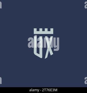 UX-Logo-Monogramm mit Festungsburg und Schilddesign Stock Vektor