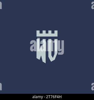 WV-Logo-Monogramm mit Festungsburg und Design-Ideen im Schildstil Stock Vektor