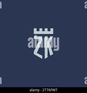 ZK-Logo-Monogramm mit Festungsburg und Design-Ideen im Schildstil Stock Vektor