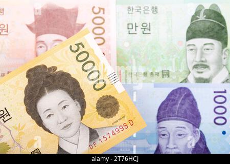 Südkoreanisches Geld - gewann einen geschäftlichen Hintergrund Stockfoto