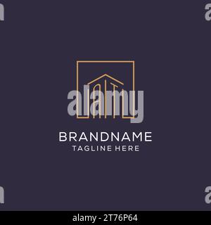 Initial AT Logo mit quadratischen Linien, luxuriöse und elegante Immobilien Logo Design Vektorgrafik Stock Vektor