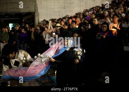 Nicht exklusiv: 13. November 2023, Mexiko-Stadt, Mexiko: Die LGBTTTI + Community Protest, um Klärung des Todes des Magistrats Jesus Ociel zu fordern Stockfoto