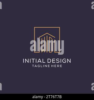 Ursprüngliches WD-Logo mit quadratischen Linien, luxuriöse und elegante Real Estate Logo Design Vektorgrafik Stock Vektor