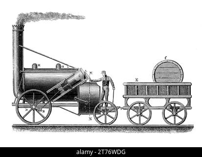 Stephensons Rocket Early Dampflokomotive für die Liverpool and Manchester Railway, die 1829 von Robert Stephenson entworfen und gebaut wurde Stockfoto