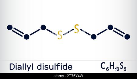Diallyldisulfid, VÄTER-Molekül. Es handelt sich um organisches Disulfid, das in Knoblauch und anderen Arten der Gattung Allium vorkommt. Die chemische Formel des Skeletts Stock Vektor