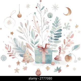Aquarellfarben Weihnachten und Neujahr Hintergrund. Handgezeichnete Vektorgrafik. Stock Vektor