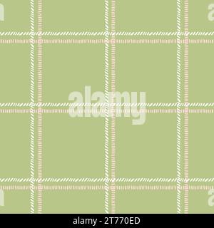 Pastell Tischdecke Gingham Vektor nahtlose Muster. Hand gezeichneter grüner Hintergrund mit Doodle Checker. Cottagecore Garden Design. Homestead Farmhouse Sommer G Stock Vektor