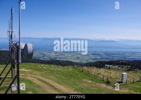 Blick auf den Genfer See vom Gipfel des La Dôle, Jura Stockfoto