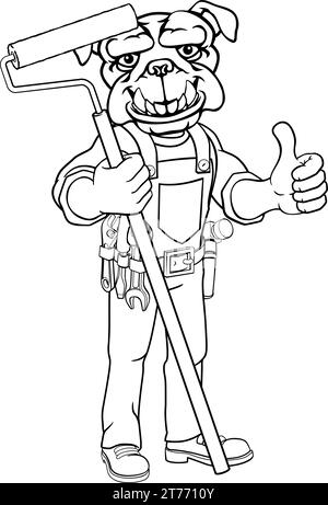 Bulldog Maler Dekorateur Paint Roller Mascot Mann Stock Vektor