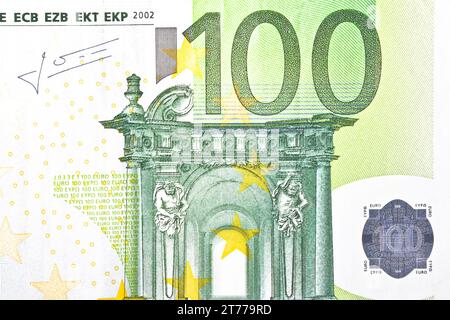 Einzelheiten einer Banknote von 100 Euro Stockfoto