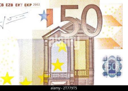 Einzelheiten einer Banknote von 50 Euro Stockfoto