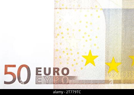 Einzelheiten einer Banknote von 50 Euro Stockfoto
