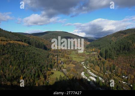 Blick auf das Dulas Valley von Corris nach Süden, Gwynedd/Powys Grenze WALES Großbritannien Stockfoto