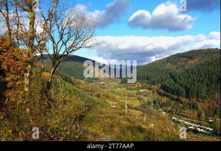 Blick über das Dulas Valley in der Nähe von Corris, Mitte Wales, Großbritannien Stockfoto