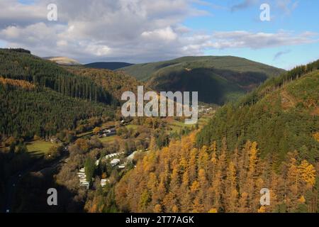 Blick auf das Dulas Valley von Corris nach Süden, Gwynedd/Powys Grenze WALES Großbritannien Stockfoto