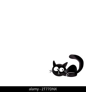 Eine Illustration einer lustigen schwarzen Katze, isoliert auf einem weißen leeren Hintergrund Stockfoto