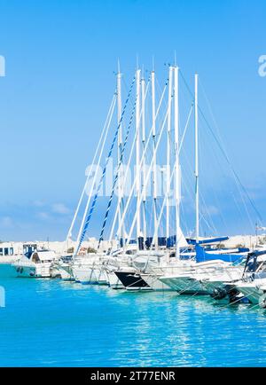 Seehafen mit Booten am schönen sonnigen Tag in Vieste Italien; Seehafen mit Booten am schönen sonnigen Tag in Vieste Italien Stockfoto