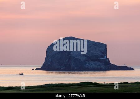 Ein wunderschöner Sonnenaufgang rund um Bass Rock an einem stillen Frühlingstag in North Berwick, East Lothian, Schottland Stockfoto