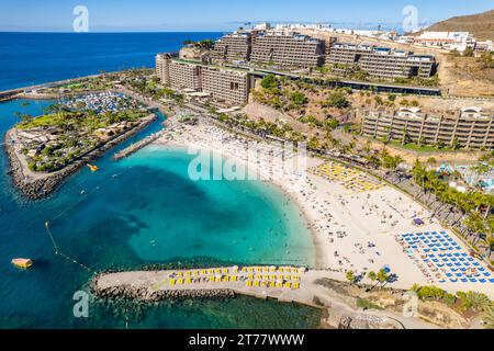 Aus der Vogelperspektive auf den Strand Playa de la Verga, Gran Canaria, die Kanarischen Inseln, Spanien Stockfoto