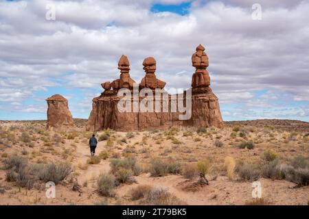 Three Sisters Rock Formation im Goblin Valley Utah Stockfoto