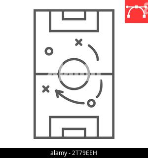 Fußball Taktik Linie Symbol, Feld und Taktik, Fußball Strategie Vektor Symbol, Vektor Grafiken, editierbare Strichumrisszeichen, eps 10. Stock Vektor