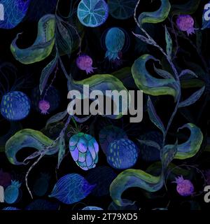 Abstrakte floralen und geometrischen nahtlose Muster. Aquarell Blumen und Blätter, Kreis formen mit Aquarell gefüllt, minimale doodle Texturen auf hinterg Stockfoto