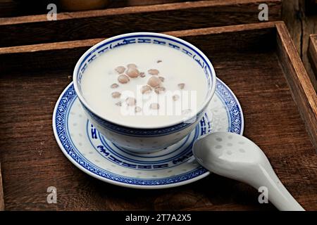 Hongkong Dessert Eine Schüssel süße Sago-Sahne mit Mango und Kokosmilch Stockfoto