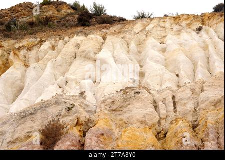 Kaolin oder China-Ton ist ein sedimentäres Gestein, das reich an Kaolinit ist, einem Phyllosilikat-Mineral. Es wird in Keramik (Porzellan), Papierindustrie, Medizin A verwendet Stockfoto