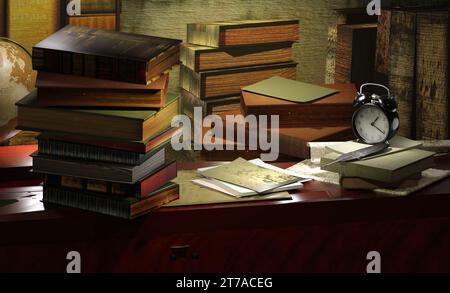 Stapel alter Bücher auf einem Tisch. Lern- und Lesekonzept. Hintergrund alter Bücher. Stockfoto