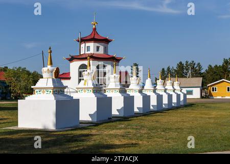 Aginskoje, Russland – 28. juni 2017 – Aginsky datsan wurde 1811 im Gebiet von Bulaktui gegenüber dem Berg Ulirtui und dem Fluss AGI gegründet. Die Gesamtauslegung Stockfoto