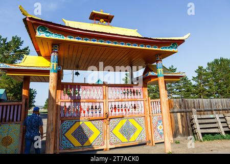 Aginskoje, Russland – 28. juni 2017 – Aginsky datsan wurde 1811 im Gebiet von Bulaktui gegenüber dem Berg Ulirtui und dem Fluss AGI gegründet. Die Gesamtauslegung Stockfoto