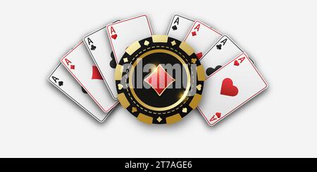 Realistischer Spielchip mit dem Anzug aus Diamanten, Spielmarken. Fans des Kartenspielens, Ass aller Anzüge. Das Konzept des Poker- oder Casino-Spielens. Vec Stock Vektor