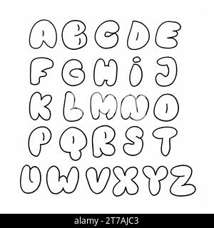 Outline Bubble Black english A bis Z Alphabet latin abc font Collection. Vektor-Illustration in Doodle Hand geschriebenen Stil isoliert auf weißem Hintergrund. Stock Vektor
