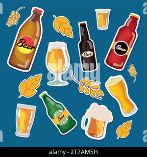 Sammlung von Bierflaschen Tassen und Gläsern Trinken Bier Vektor Stock Vektor