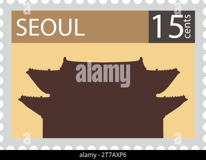 Briefmarke mit NAMDAEMUN-TOR (SUNGNYEMUN) berühmtes Wahrzeichen von SEOUL, SÜDKOREA Stock Vektor