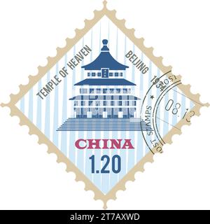 Briefmarke mit HIMMELSTEMPEL berühmtes Wahrzeichen von PEKING, CHINA Stock Vektor