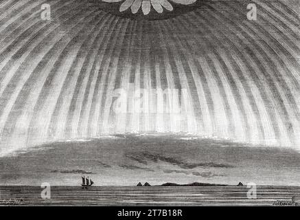 Aurora borealis in seinem vollständigen Zustand, beobachtet von Lemstrom am 18. Oktober 1868. Alte Illustration aus La Nature 1887 Stockfoto