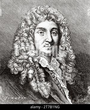 Porträt von Jean-Baptiste Lully (1632–1687) war ein italienischer Komponist, Gitarrist, Geiger und Tänzer, der als Meister des französischen Barockstils gilt. Bekannt für seine Opern, verbrachte er den Großteil seines Lebens am Hof Ludwigs XIV. Von Frankreich und wurde 1661 französisches Subjekt. Alte Illustration aus La Nature 1887 Stockfoto