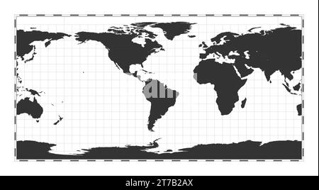 Vektor-Weltkarte. Äquirechteckige Projektion (Platte carree). Einfache geografische Weltkarte mit Breiten- und Längengraden. Zentriert auf 60 Grad E longi Stock Vektor