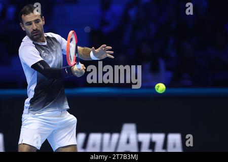 Turin, Italien. November 2023. Ivan Dodig aus Kroatien im Doppelspiel zwischen Ivan Dodig aus Kroatien und Austin Krajicek aus den USA gegen Marcel Granollers aus Spanien und Horacio Zeballos aus Argentinien am dritten Tag des Nitto ATP World Tour Finals in Pala Alpitour am 14. November 2023 in Turin, Italien Credit: Marco Canoniero/Alamy Live News Stockfoto