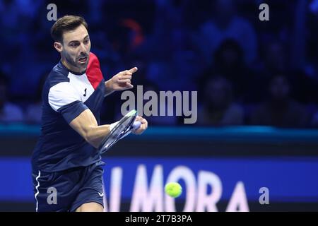 Turin, Italien. November 2023. Marcel Granollers aus Spanien im Doppelspiel zwischen Ivan Dodig aus Kroatien und Austin Krajicek aus den USA gegen Marcel Granollers aus Spanien und Horacio Zeballos aus Argentinien am dritten Tag des Nitto ATP World Tour Finals in Pala Alpitour am 14. November 2023 in Turin, Italien Credit: Marco Canoniero/Alamy Live News Stockfoto