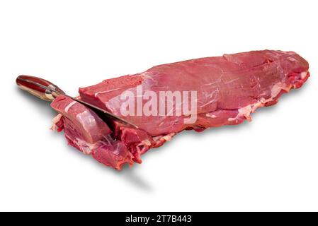 Rinderfilet mit Messersteak, isoliert auf weiß, mit Schneidepfad enthalten Stockfoto