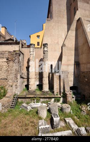 Italien, Rom, Via delle Botteghe Oscure, römische Säulen des Tempels der Nymphen Stockfoto