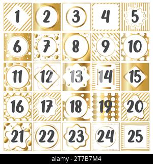 Goldener Adventskalender mit Geschenkverpackungen Vektor Stock Vektor