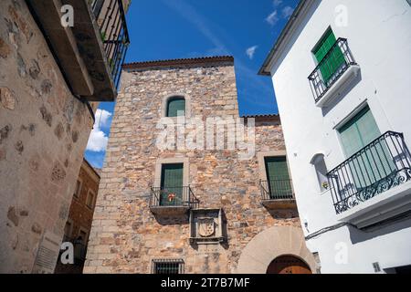 Europa, Spanien, Extremadura, Cáceres, La Casa de los Sánchez Paredes auf der Calle Puerta de Mérida Stockfoto